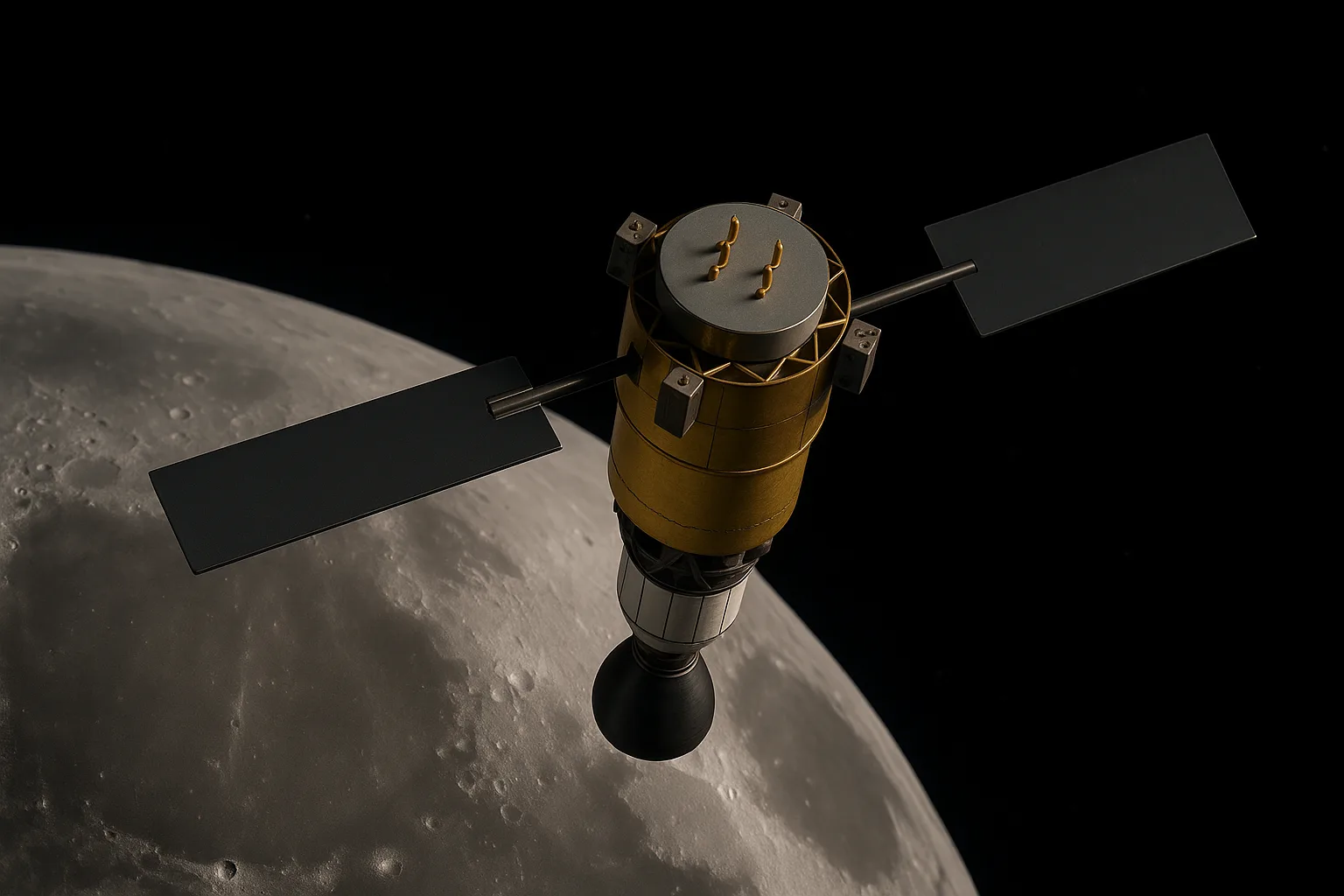DARKFORCE-powered vehicle in lunar orbit, nozzle toward the surface